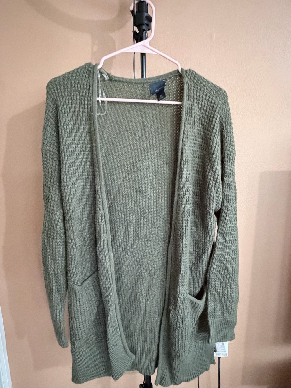 Daytrip Olive Waffle Knit Open Cardigan